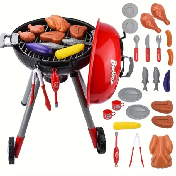 Kids' BBQ Grill Playset with Rotating Casters